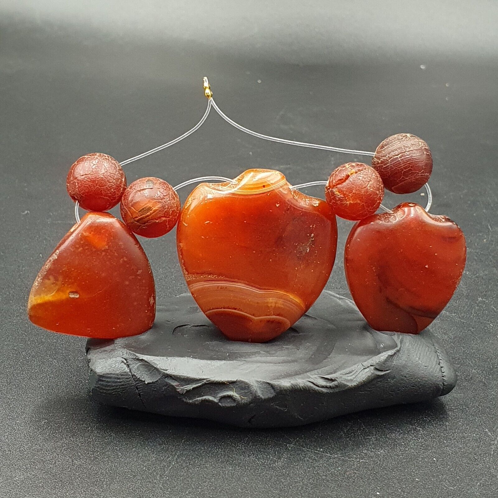 Antique Ancient Lot 3 Agate Pendent Old Himalayan Tibetan African AGATE Bead