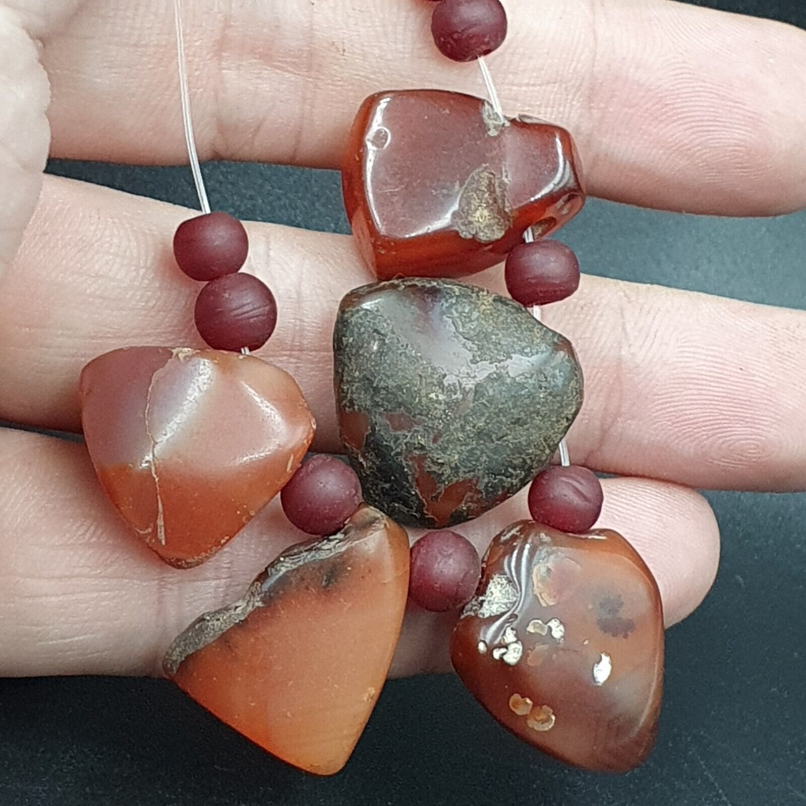 Antique Ancient Lot 5 Agate Pendent Old Himalayan Tibetan African AGATE Bead