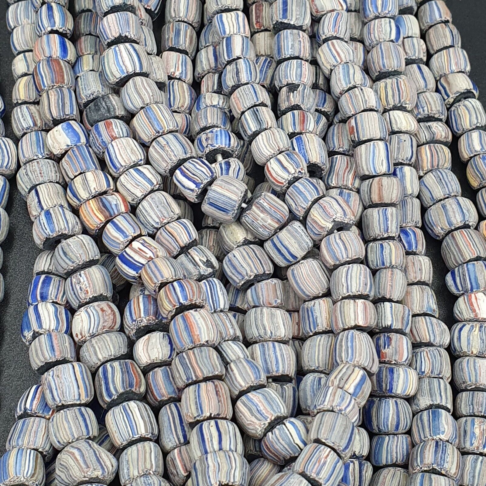 Lot 2 Vintage OLD AFRICAN GLASS  Stripes BEADS 8-10MM beads Strand