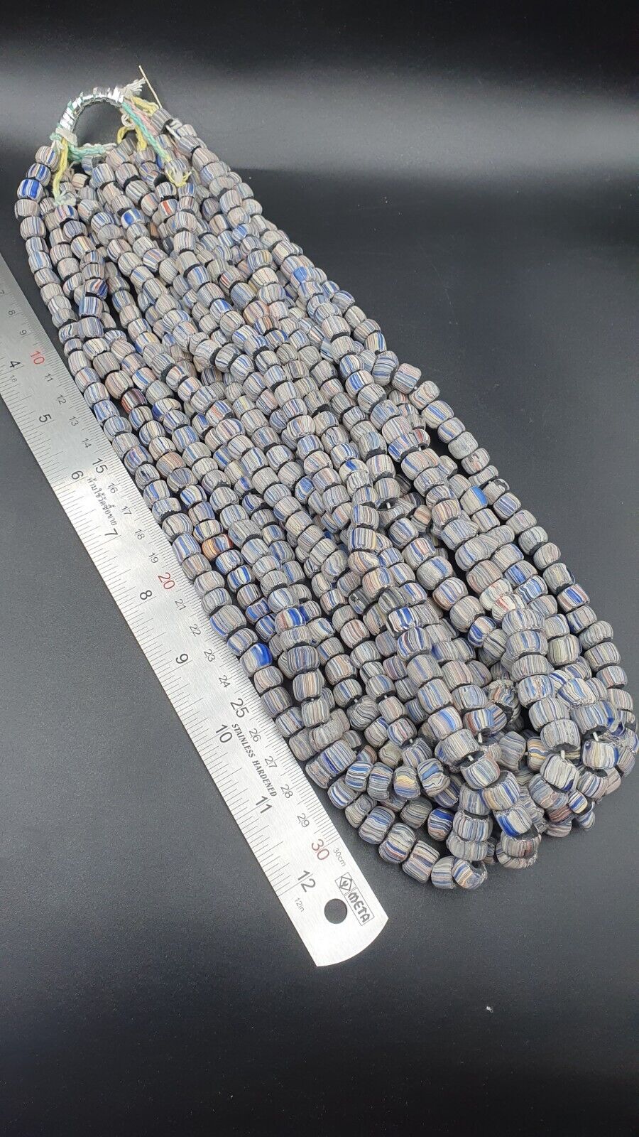 Lot 2 Vintage OLD AFRICAN GLASS  Stripes BEADS 8-10MM beads Strand