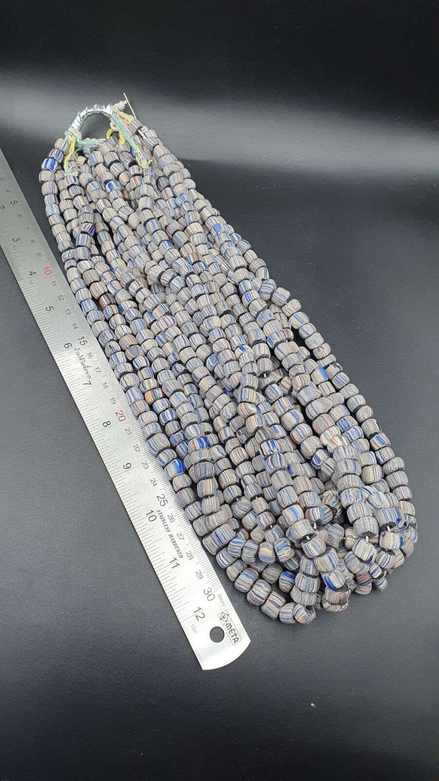 Lot 2 Vintage OLD AFRICAN GLASS  Stripes BEADS 8-10MM beads Strand