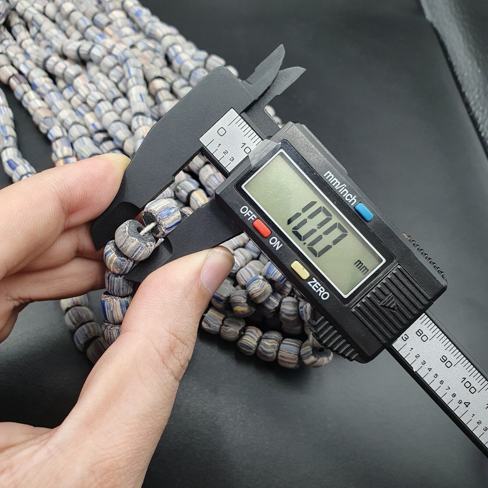 Lot 2 Vintage OLD AFRICAN GLASS  Stripes BEADS 8-10MM beads Strand