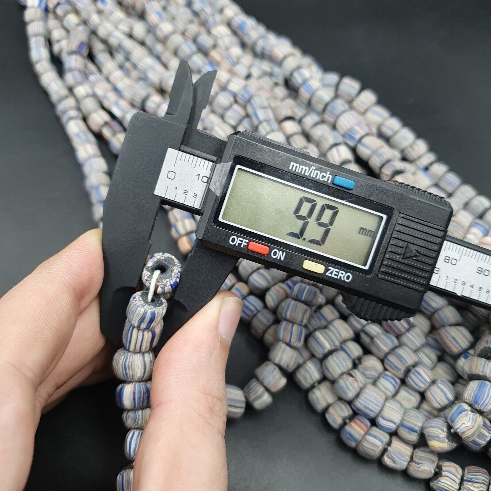 Lot 2 Vintage OLD AFRICAN GLASS  Stripes BEADS 8-10MM beads Strand