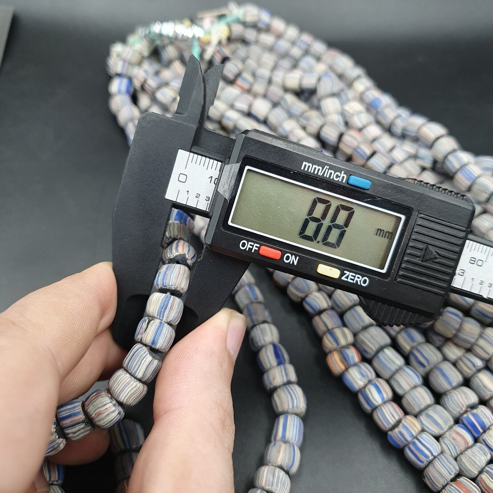 Lot 2 Vintage OLD AFRICAN GLASS  Stripes BEADS 8-10MM beads Strand