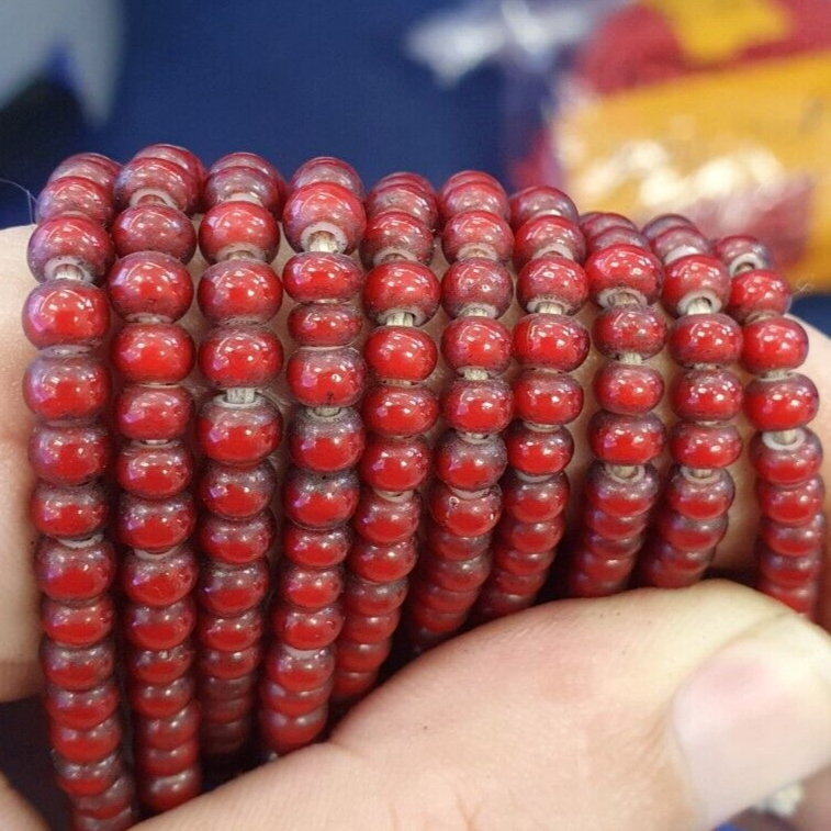 4,5 mm 5 Stränge Lot antike venezianische ROT-weiße Herz-Handelsperlen 24" langer Strang