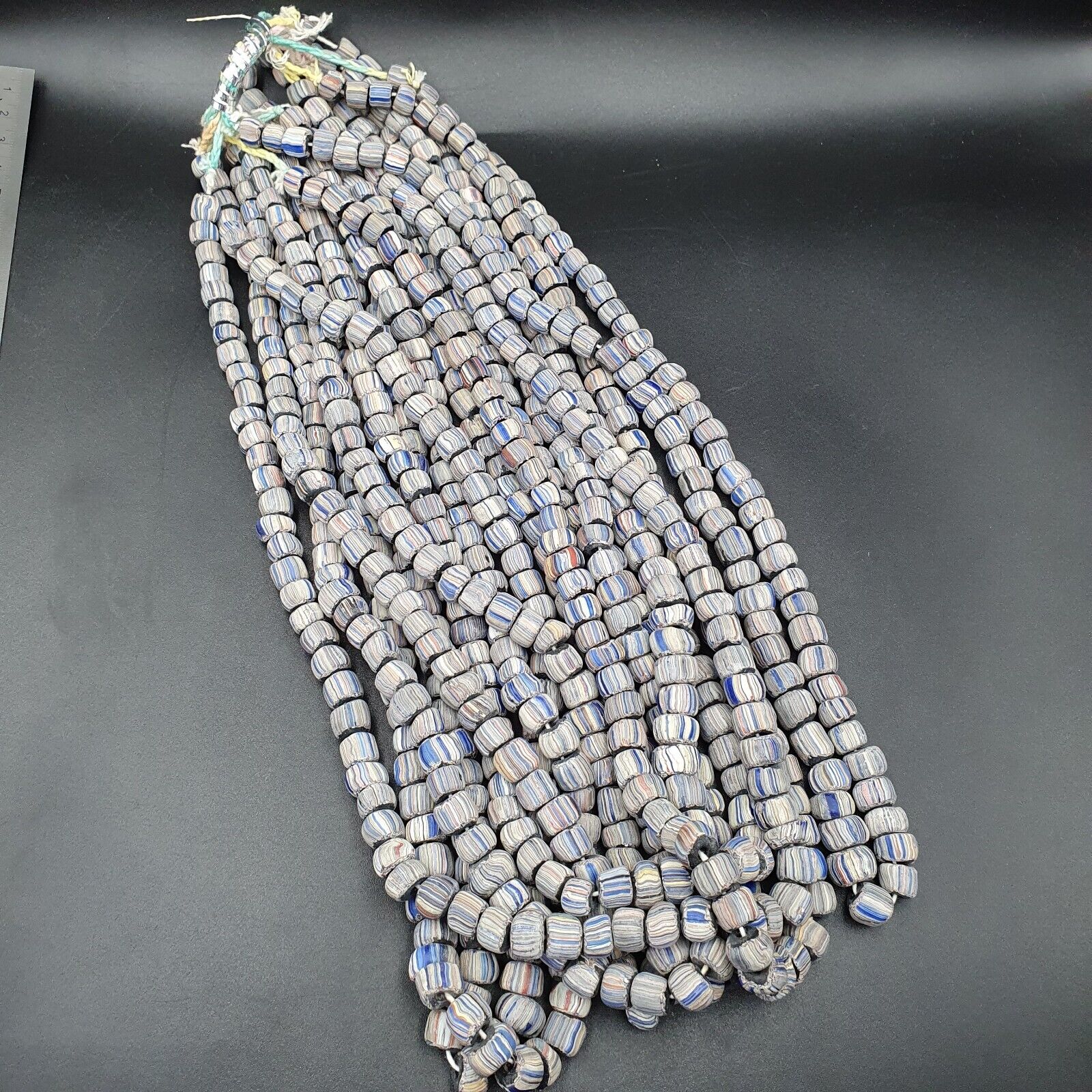 Lot 2 Vintage OLD AFRICAN GLASS  Stripes BEADS 8-10MM beads Strand