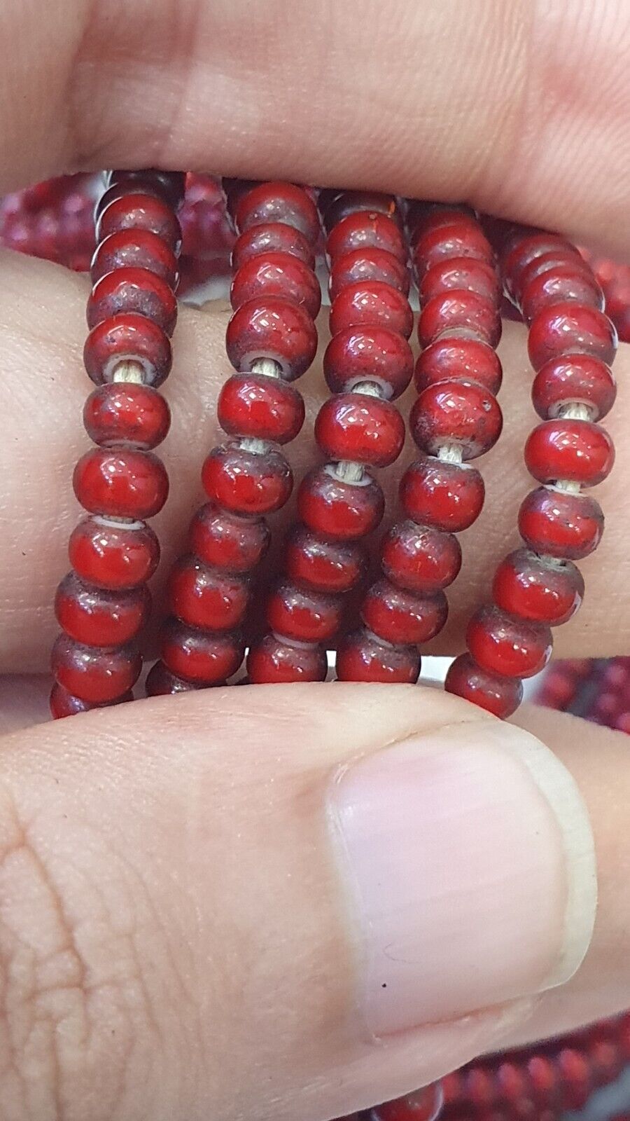 4,5 mm 5 Stränge Lot antike venezianische ROT-weiße Herz-Handelsperlen 24" langer Strang