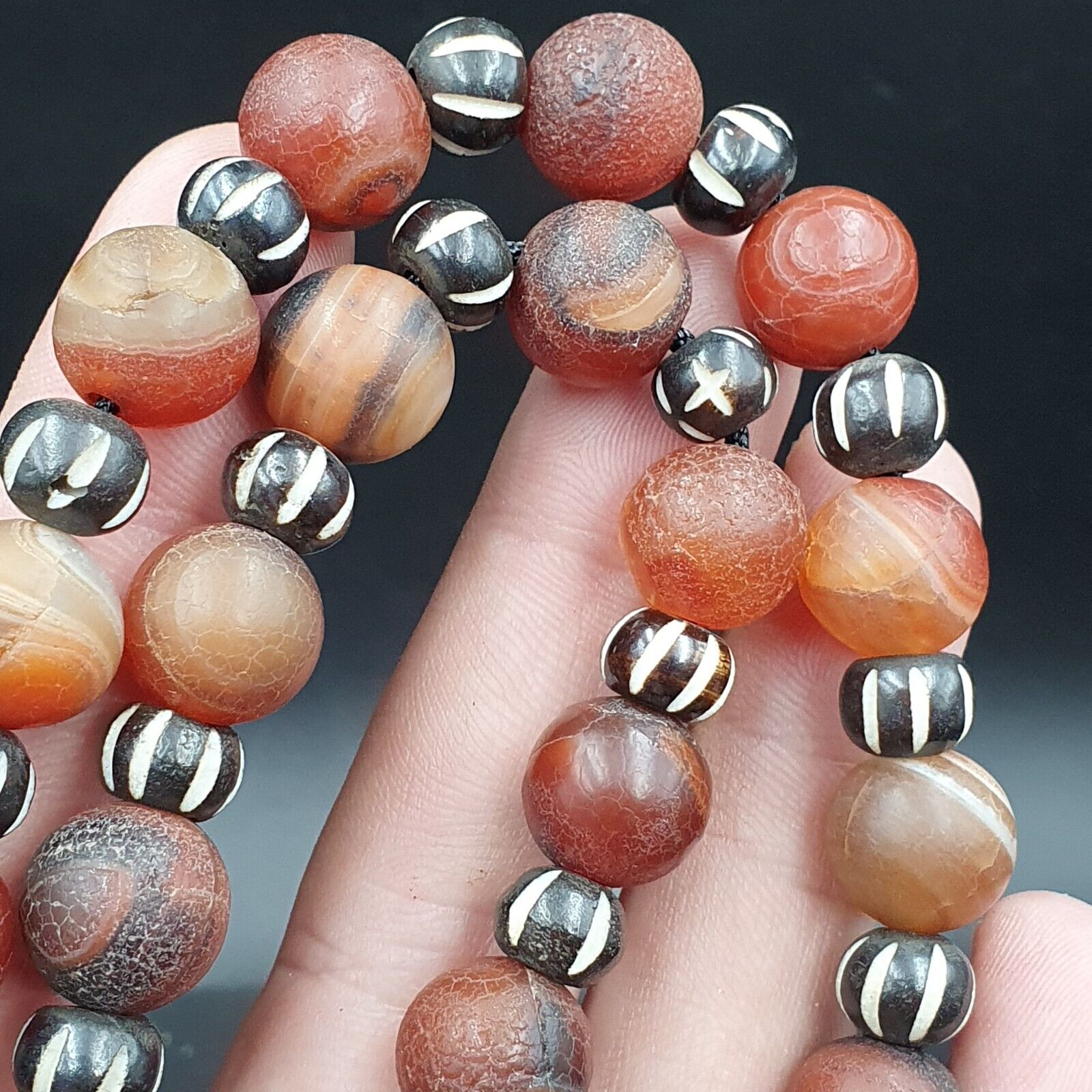 Rare Tibetan Agate Carnelian Beads Necklace