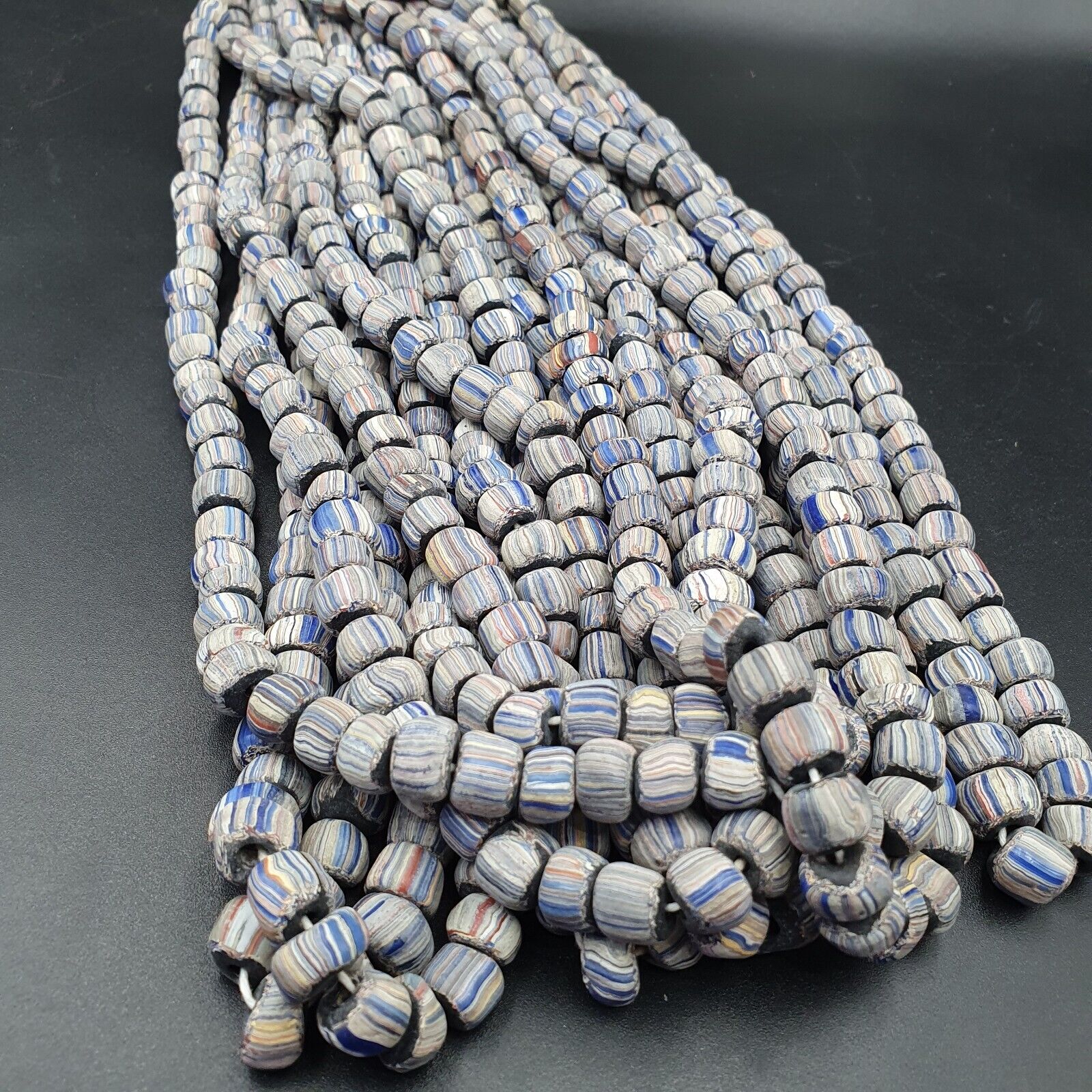 Lot 2 Vintage OLD AFRICAN GLASS  Stripes BEADS 8-10MM beads Strand