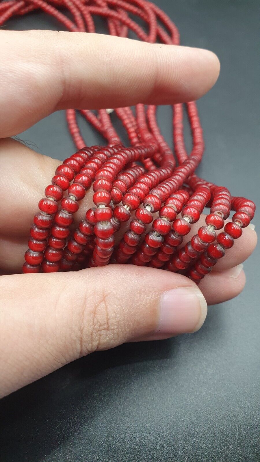 4,5 mm 5 Stränge Lot antike venezianische ROT-weiße Herz-Handelsperlen 24" langer Strang