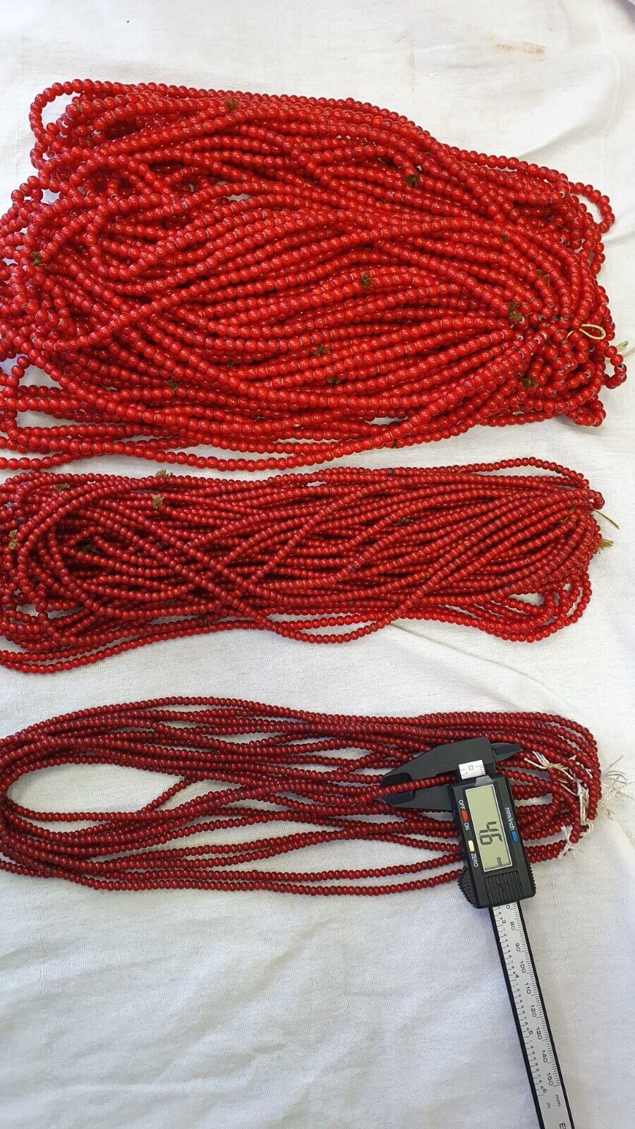 4,5 mm 5 Stränge Lot antike venezianische ROT-weiße Herz-Handelsperlen 24" langer Strang