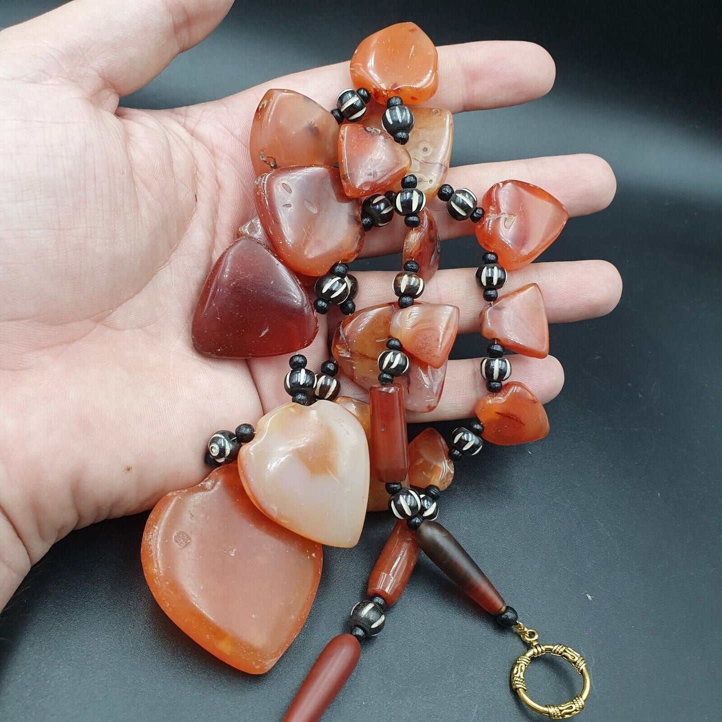 Antike 17 Achat-Anhänger, afrikanische Karneol-Perlen, Amulett-Anhänger-Halskette