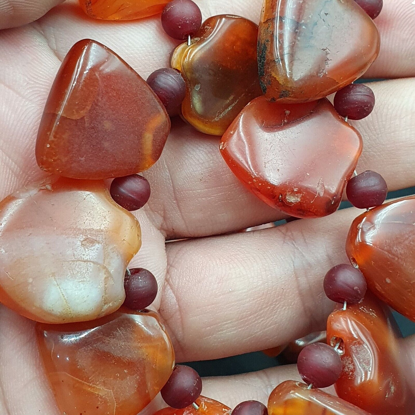 Antike 33 Achat-Anhänger, afrikanische Karneol-Perlen, Amulett-Anhänger-Halskette