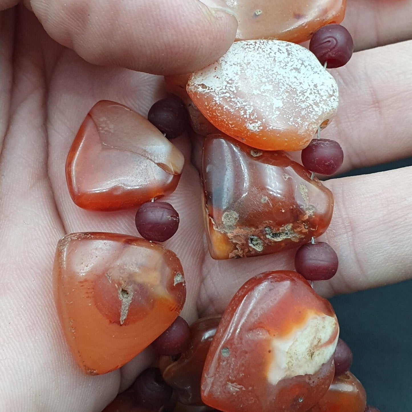 Antike 33 Achat-Anhänger, afrikanische Karneol-Perlen, Amulett-Anhänger-Halskette