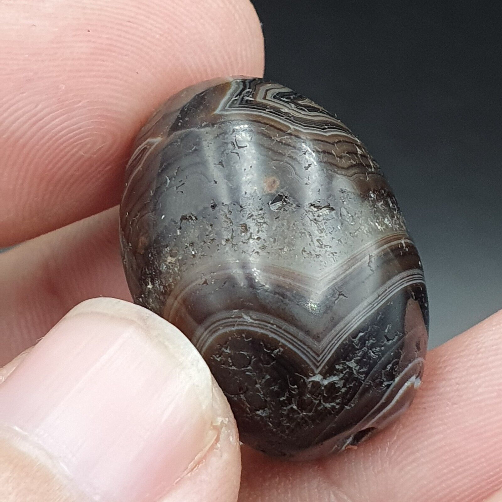 2Ancient Antique Agate Suleimani Bead Pure Patterns Amulet Religious Antiquities