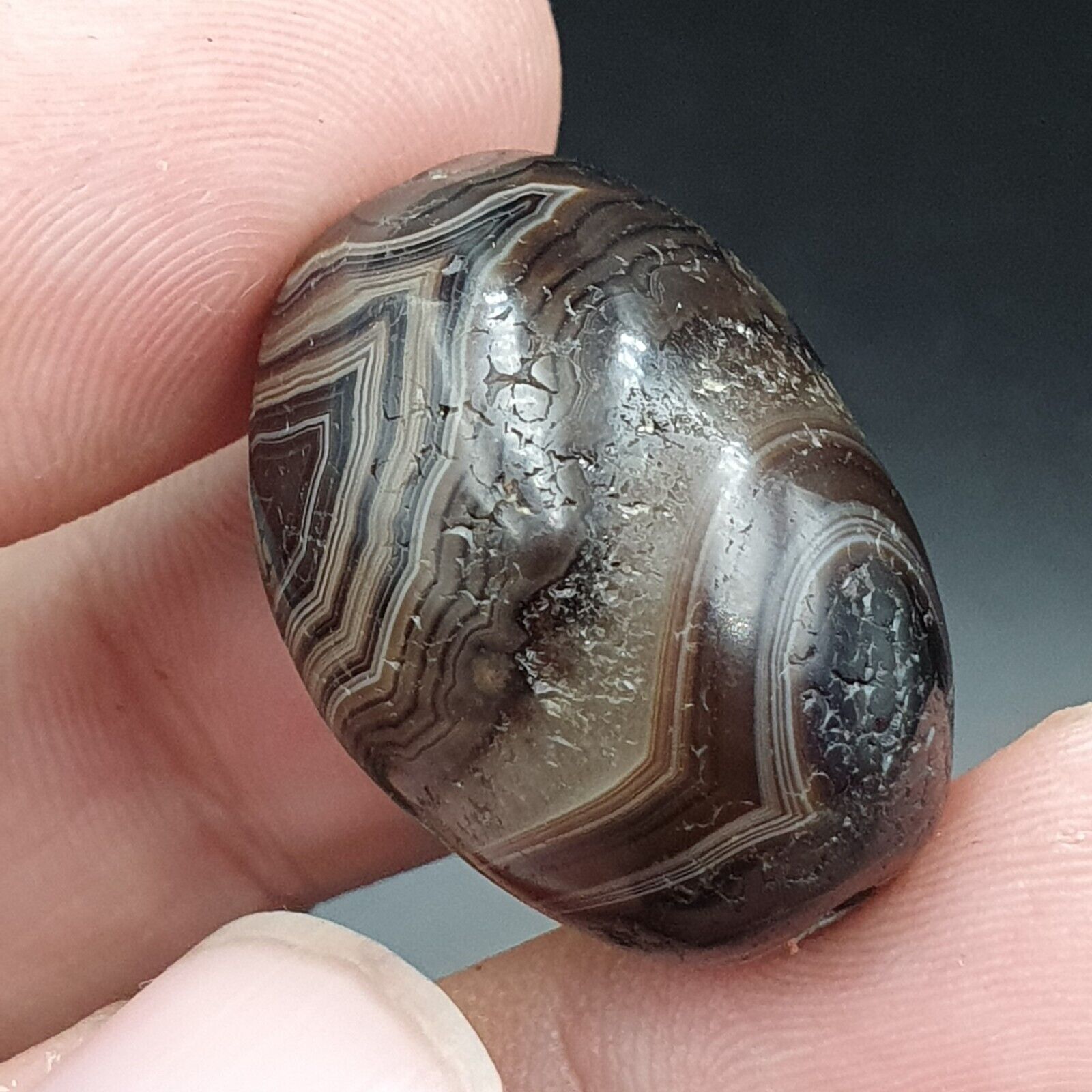2Ancient Antique Agate Suleimani Bead Pure Patterns Amulet Religious Antiquities