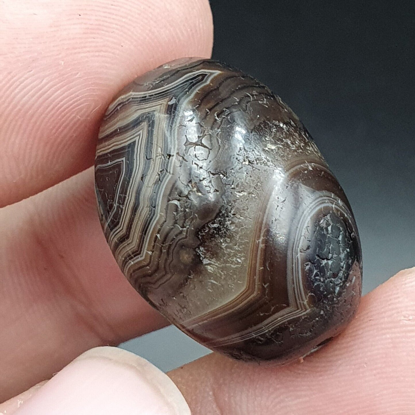 2Ancient Antique Achat Suleimani Bead Pure Patterns Amulett Religiöse Antiquitäten