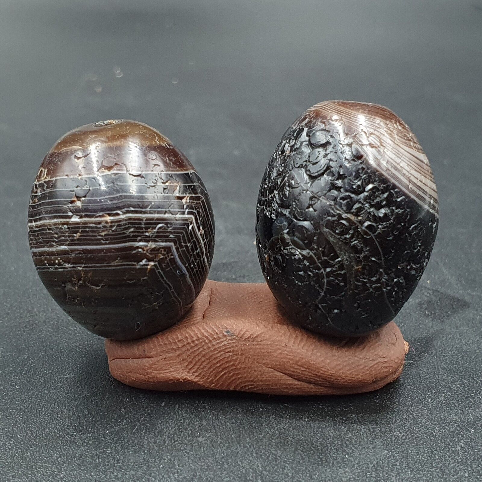 Lot 2 Antique Agate Suleimani Bead Pure Patterns Amulet Religious Antiquities