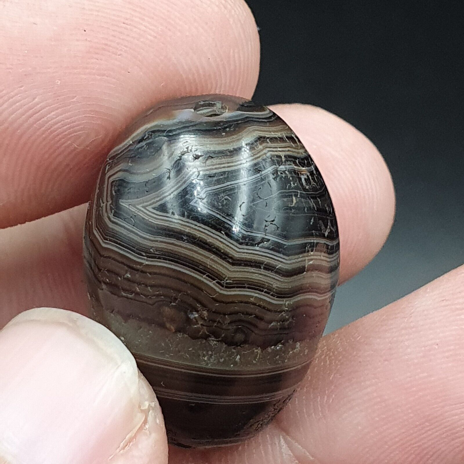 2Ancient Antique Agate Suleimani Bead Pure Patterns Amulet Religious Antiquities