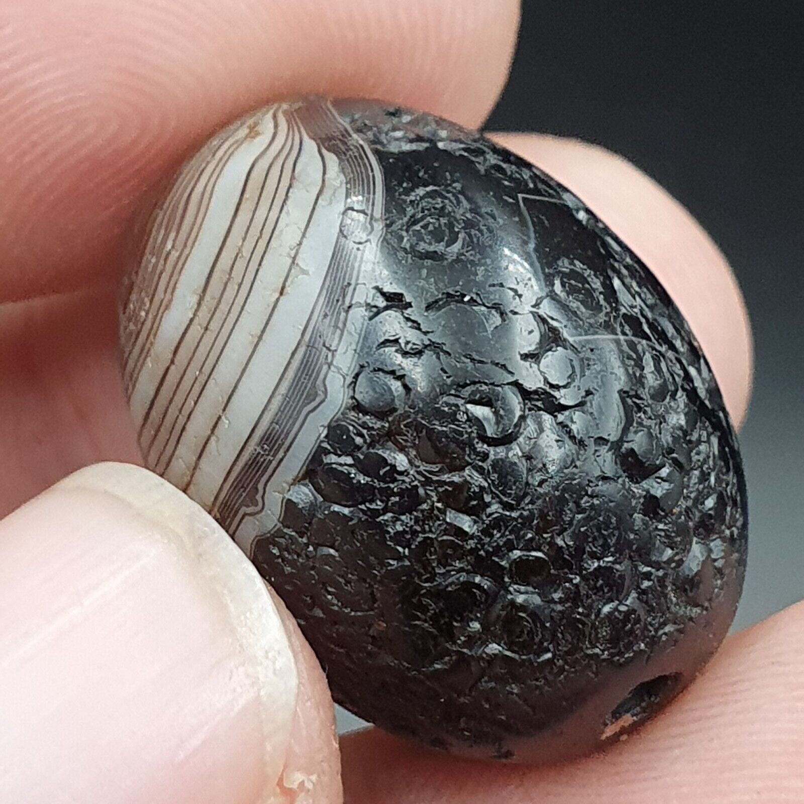 Lot 2 Antique Agate Suleimani Bead Pure Patterns Amulet Religious Antiquities