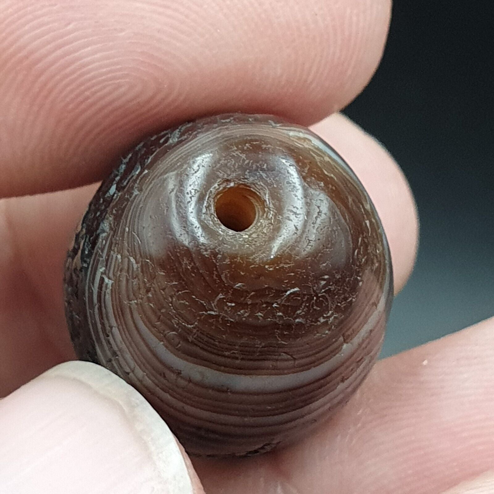 Lot 2 Antique Agate Suleimani Bead Pure Patterns Amulet Religious Antiquities