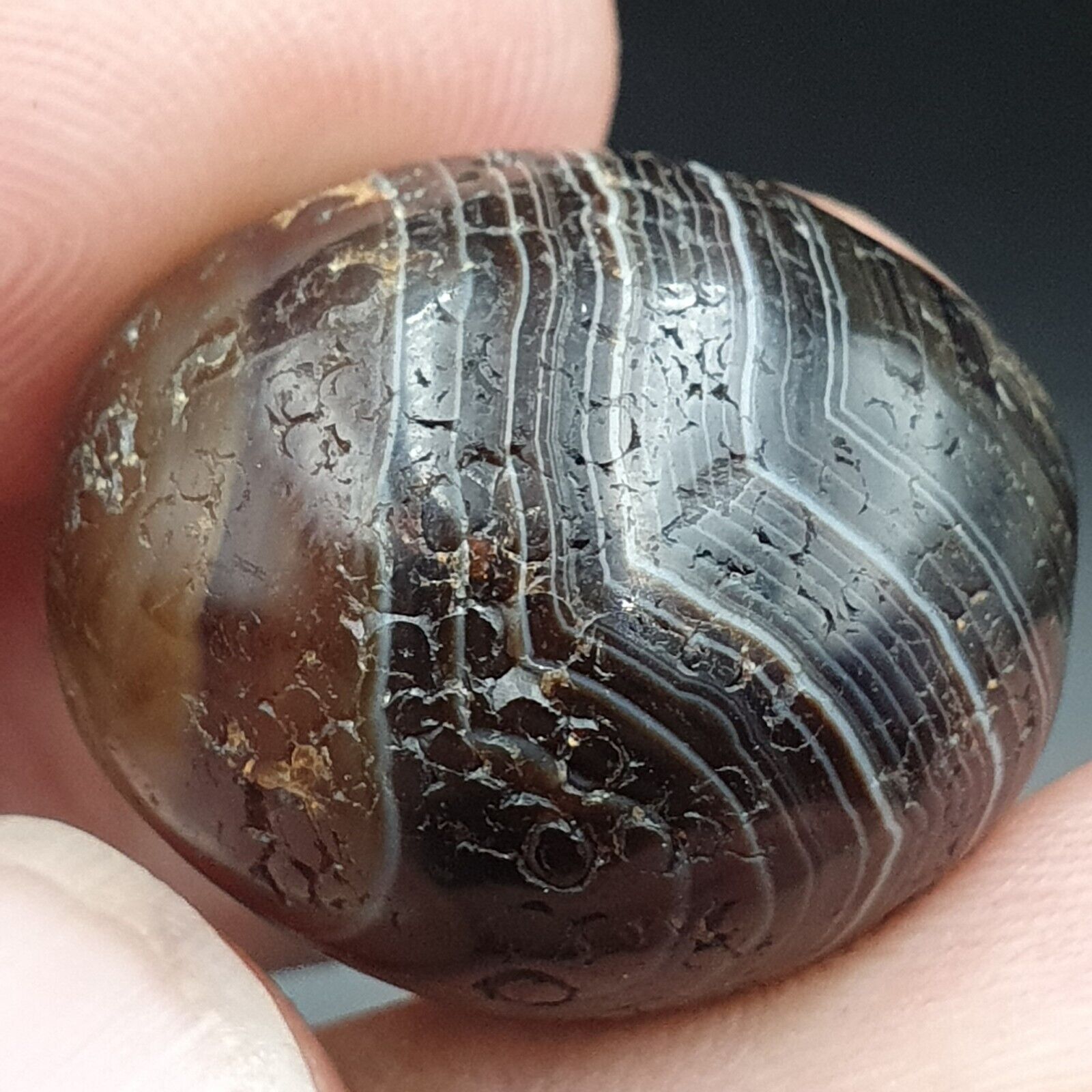 Lot 2 Antique Agate Suleimani Bead Pure Patterns Amulet Religious Antiquities