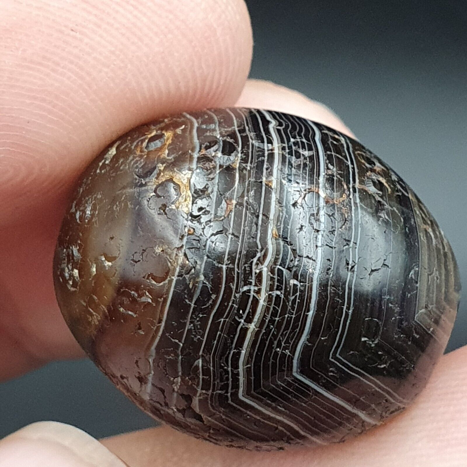 Lot 2 Antique Agate Suleimani Bead Pure Patterns Amulet Religious Antiquities