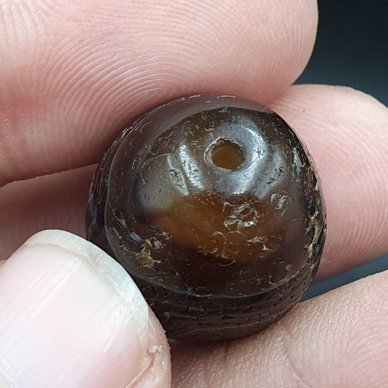 Lot 2 Antique Agate Suleimani Bead Pure Patterns Amulet Religious Antiquities