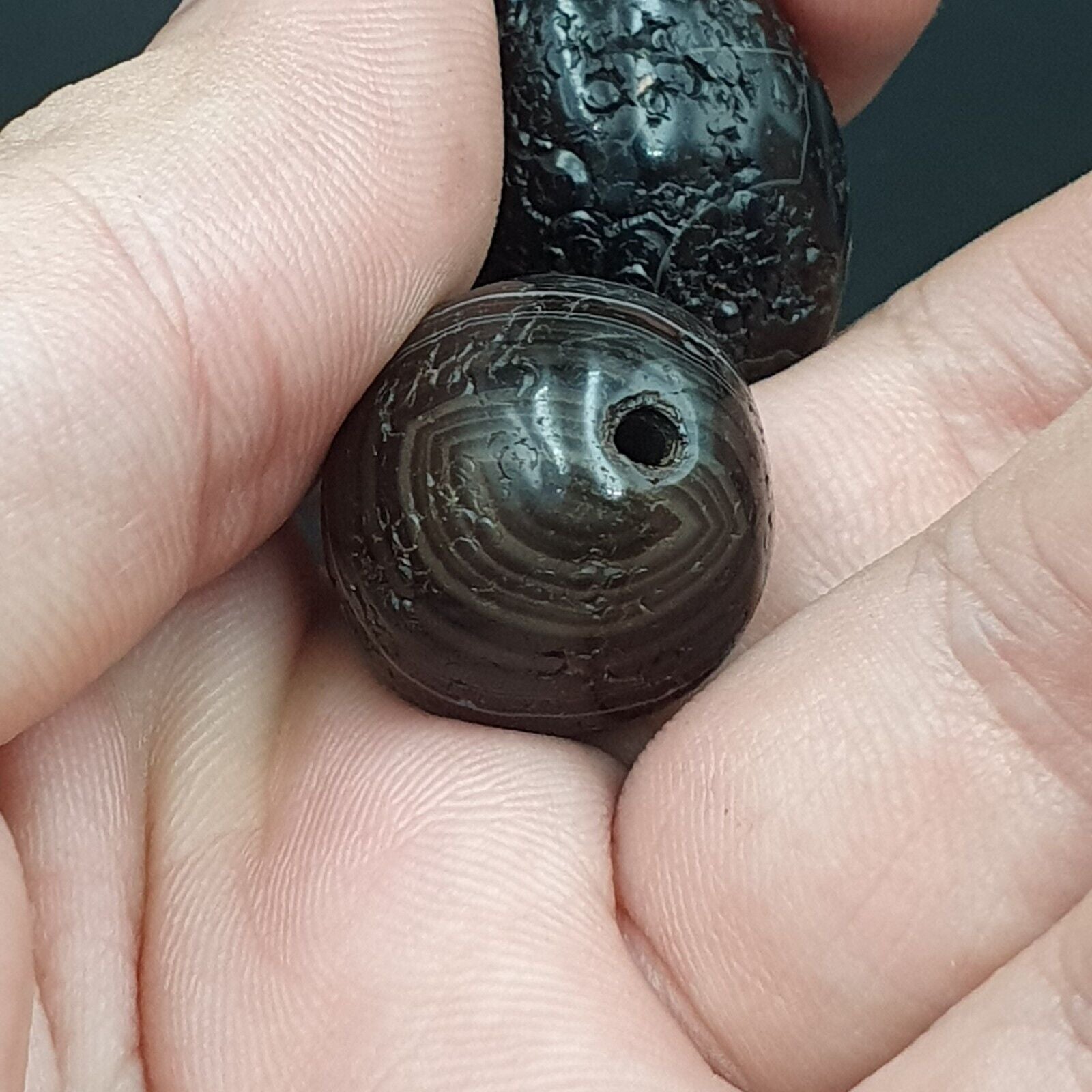 Lot 2 Antique Agate Suleimani Bead Pure Patterns Amulet Religious Antiquities