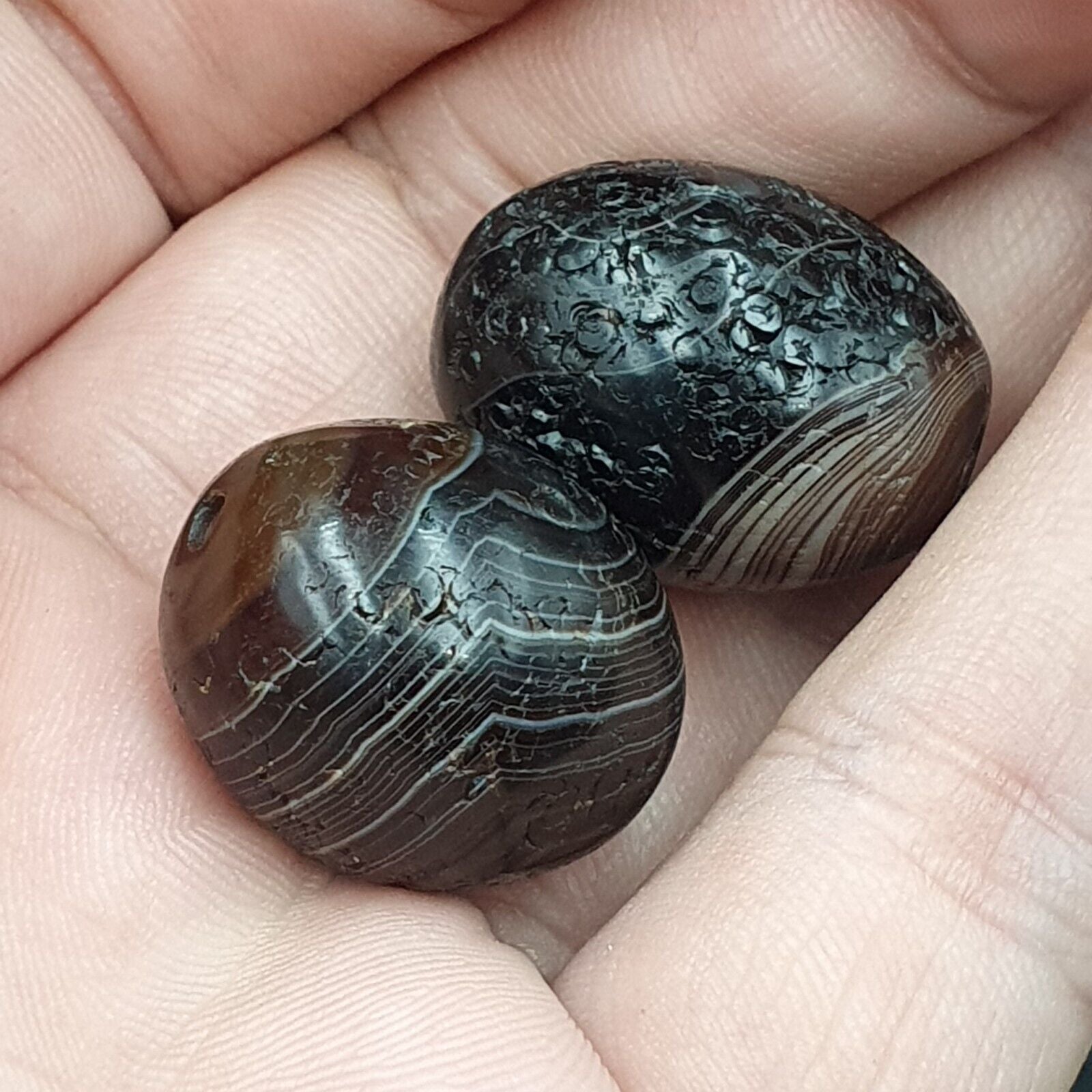 Lot 2 Antique Agate Suleimani Bead Pure Patterns Amulet Religious Antiquities