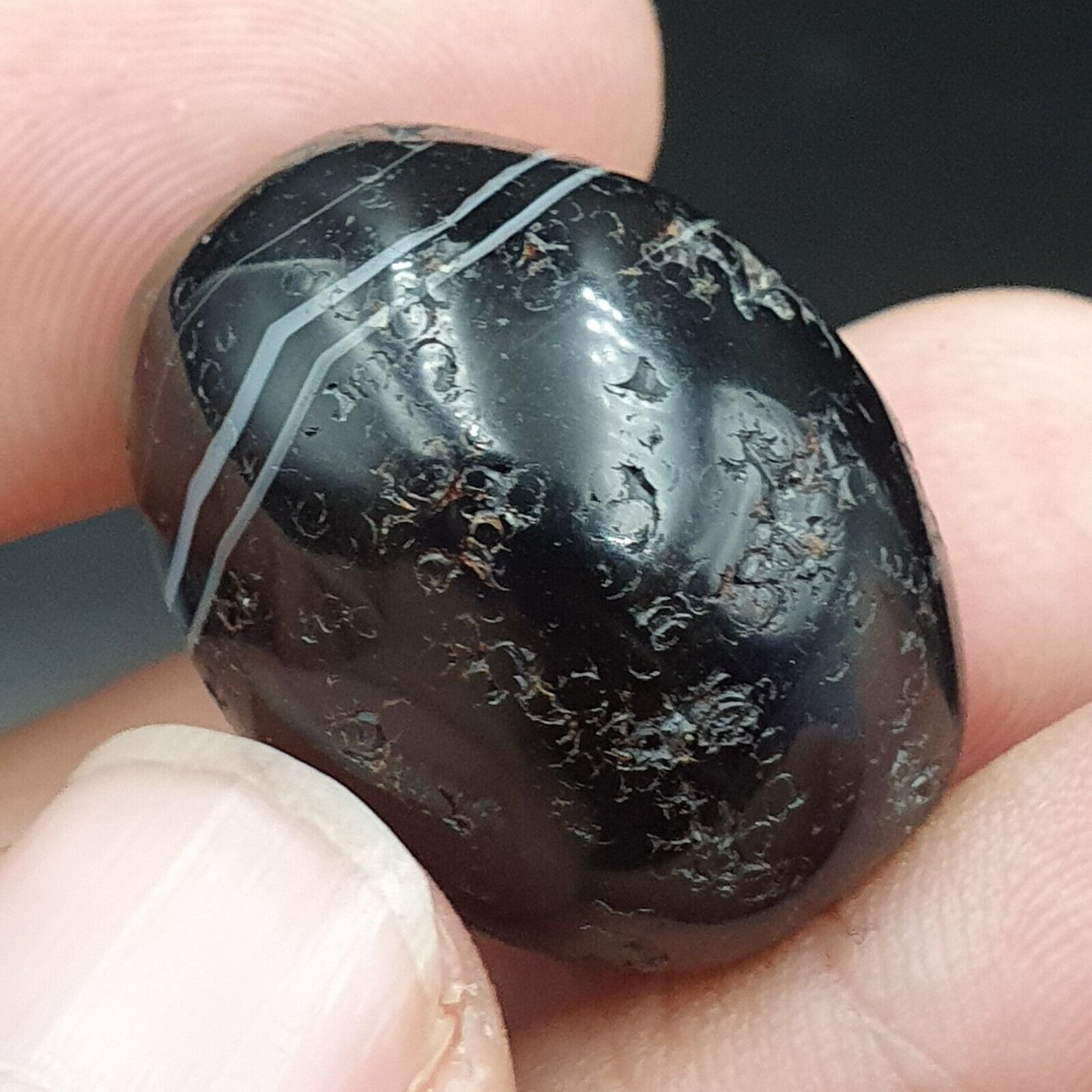 2Ancient Antique Agate Suleimani Bead Pure Patterns Amulet Religious Antiquities