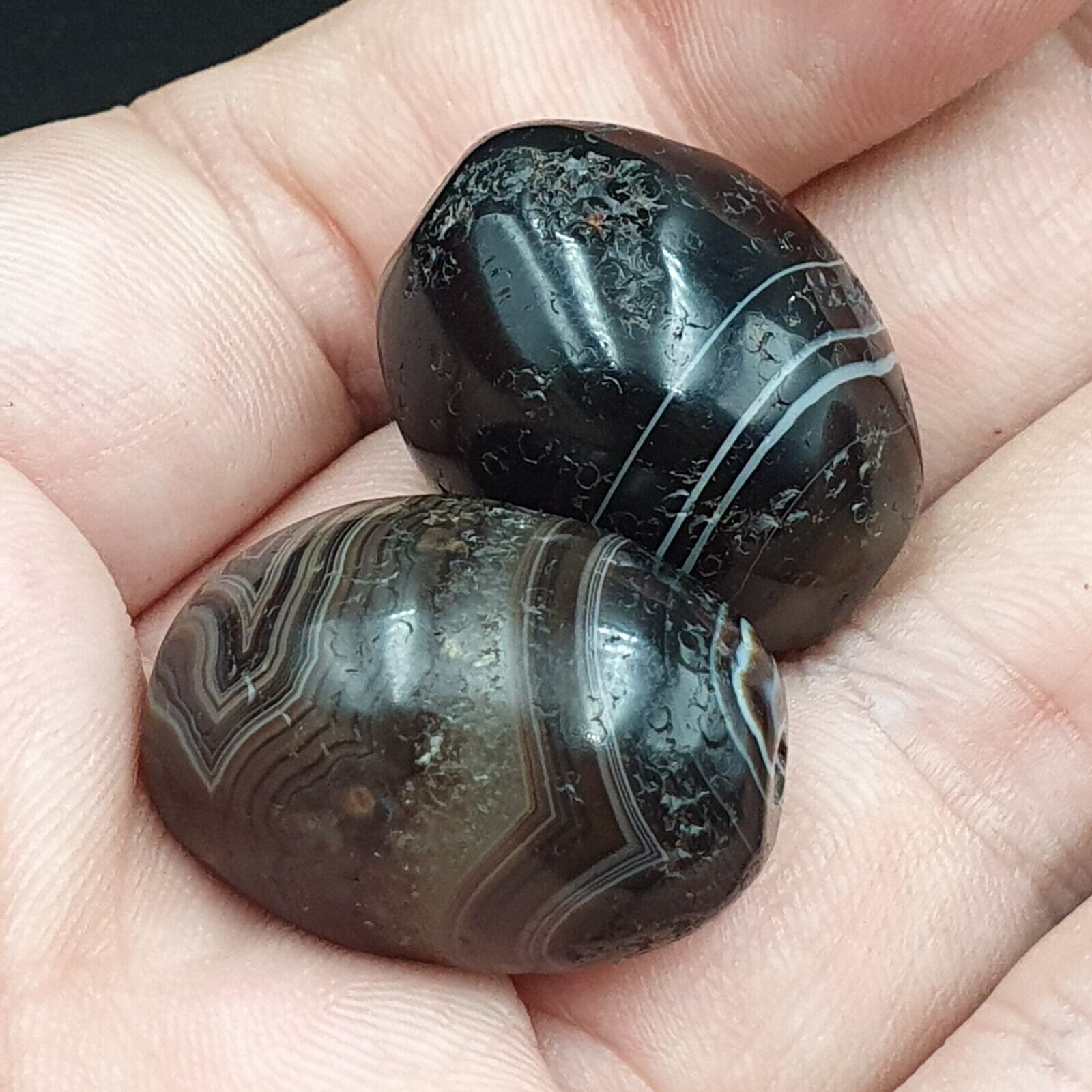 2Ancient Antique Agate Suleimani Bead Pure Patterns Amulet Religious Antiquities