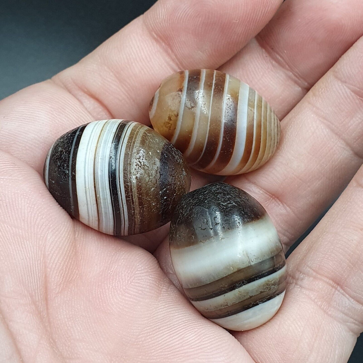 Los 3 Suleimani alte Perlen-Achat-Amulett mit reinen Mustern, religiöse Antiquitäten