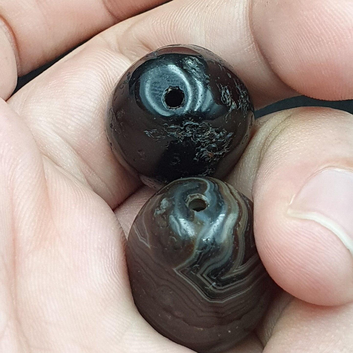 2Ancient Antique Achat Suleimani Bead Pure Patterns Amulett Religiöse Antiquitäten