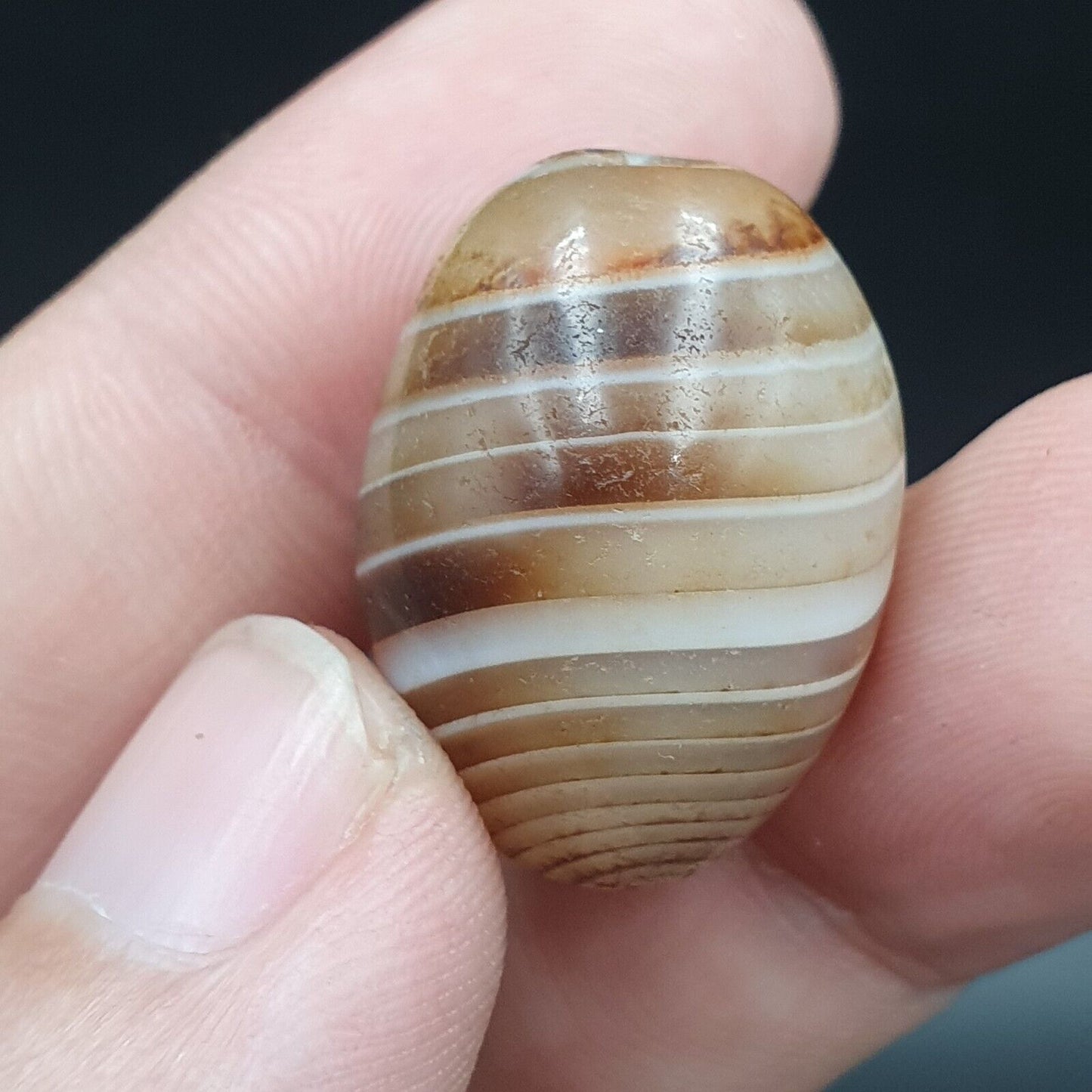 Los 3 Suleimani alte Perlen-Achat-Amulett mit reinen Mustern, religiöse Antiquitäten