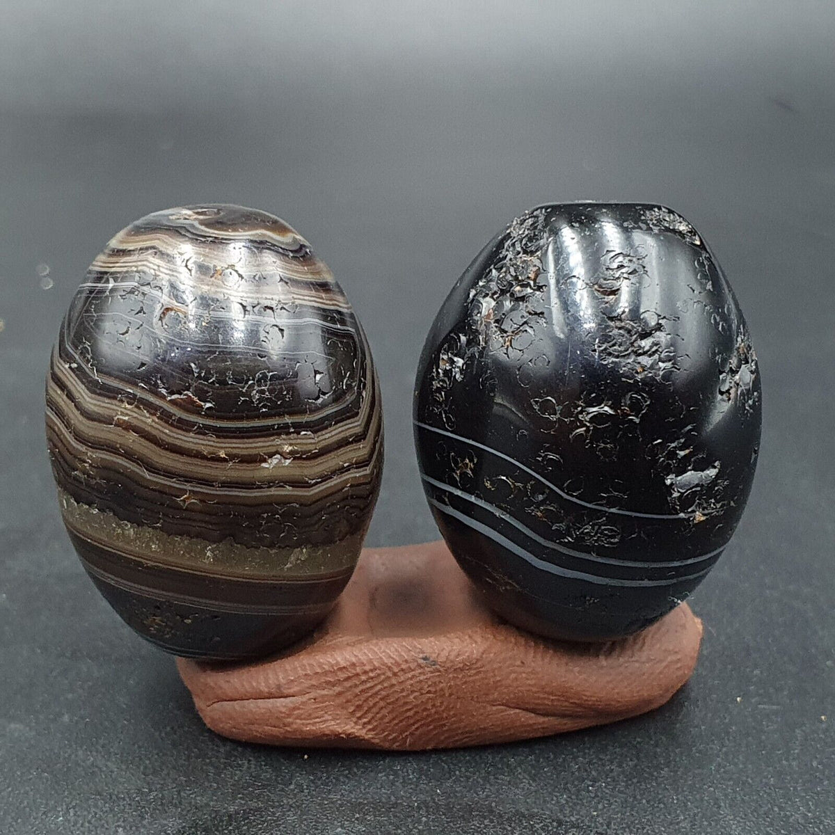 2Ancient Antique Agate Suleimani Bead Pure Patterns Amulet Religious Antiquities