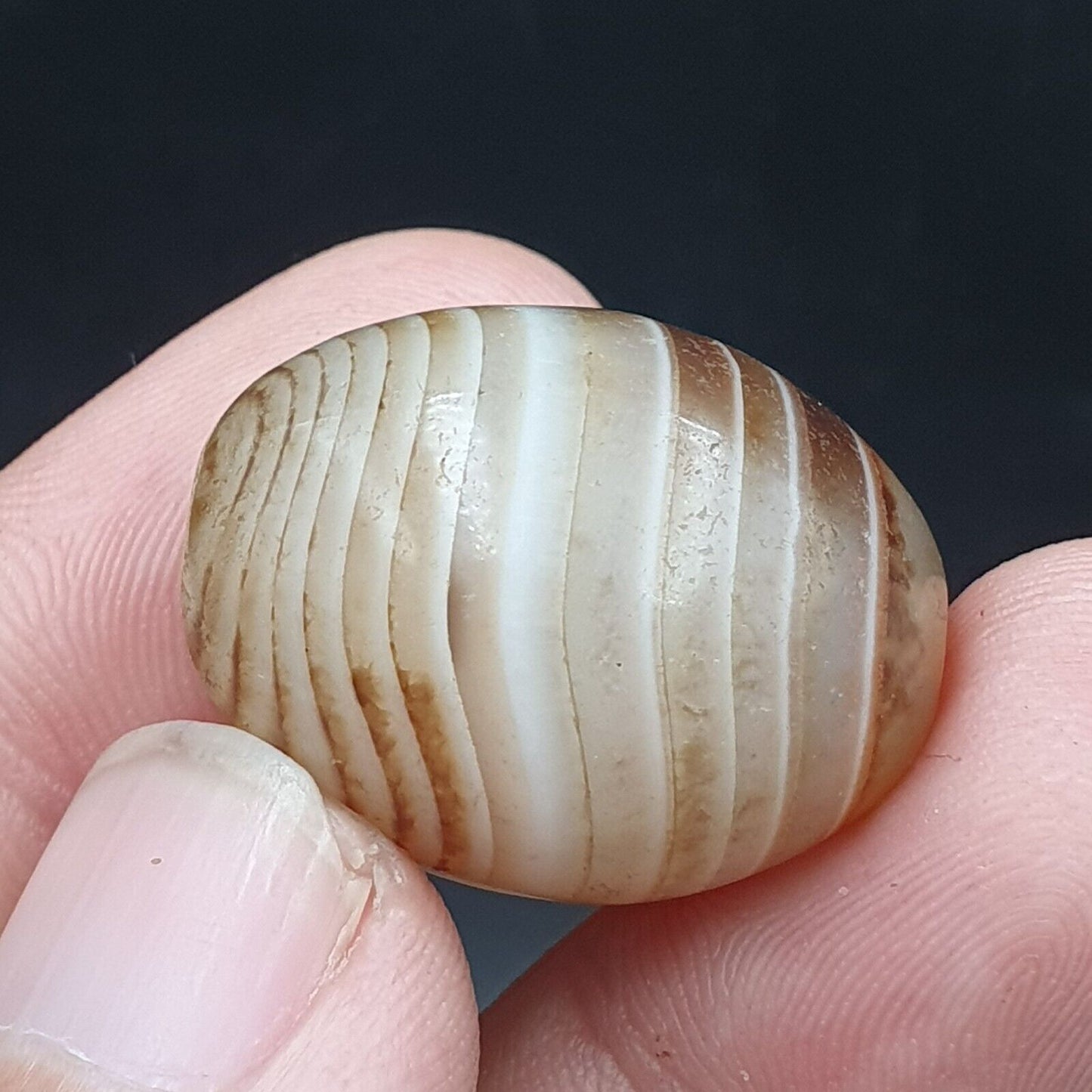 Los 3 Suleimani alte Perlen-Achat-Amulett mit reinen Mustern, religiöse Antiquitäten