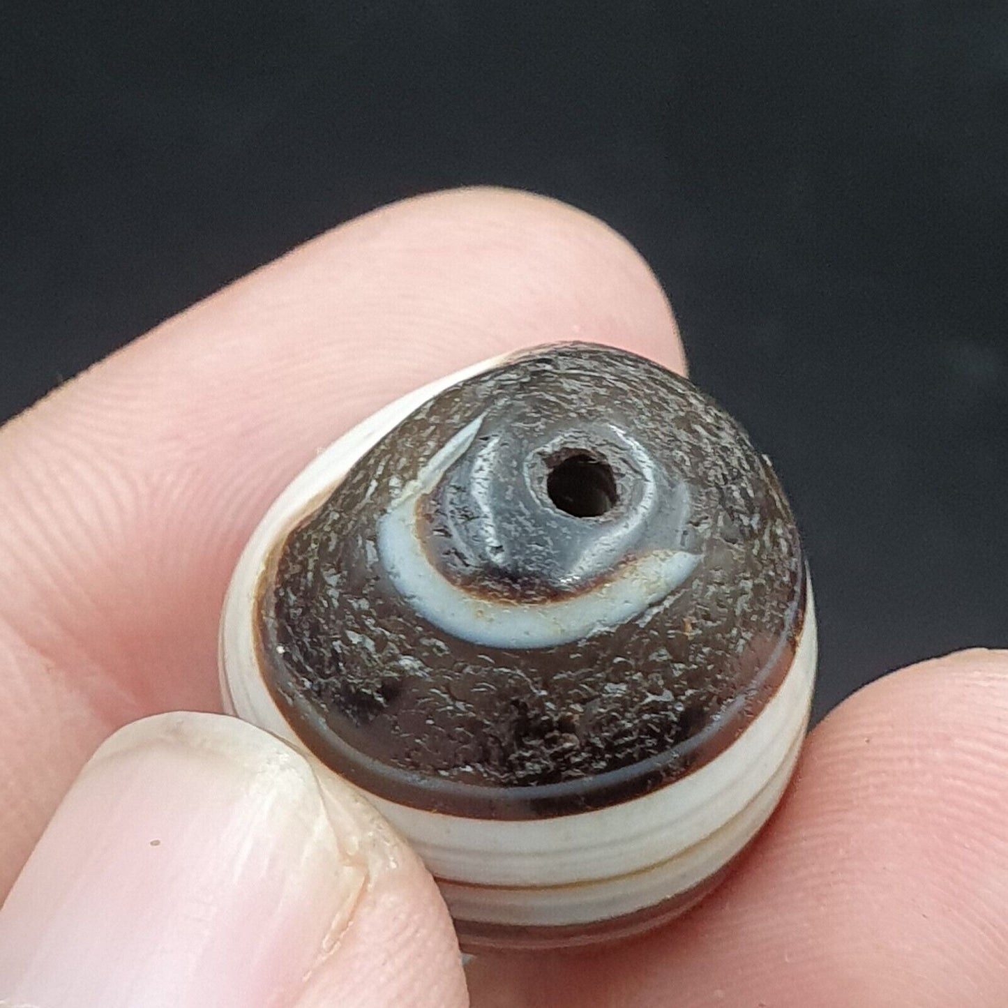 Los 3 Suleimani alte Perlen-Achat-Amulett mit reinen Mustern, religiöse Antiquitäten