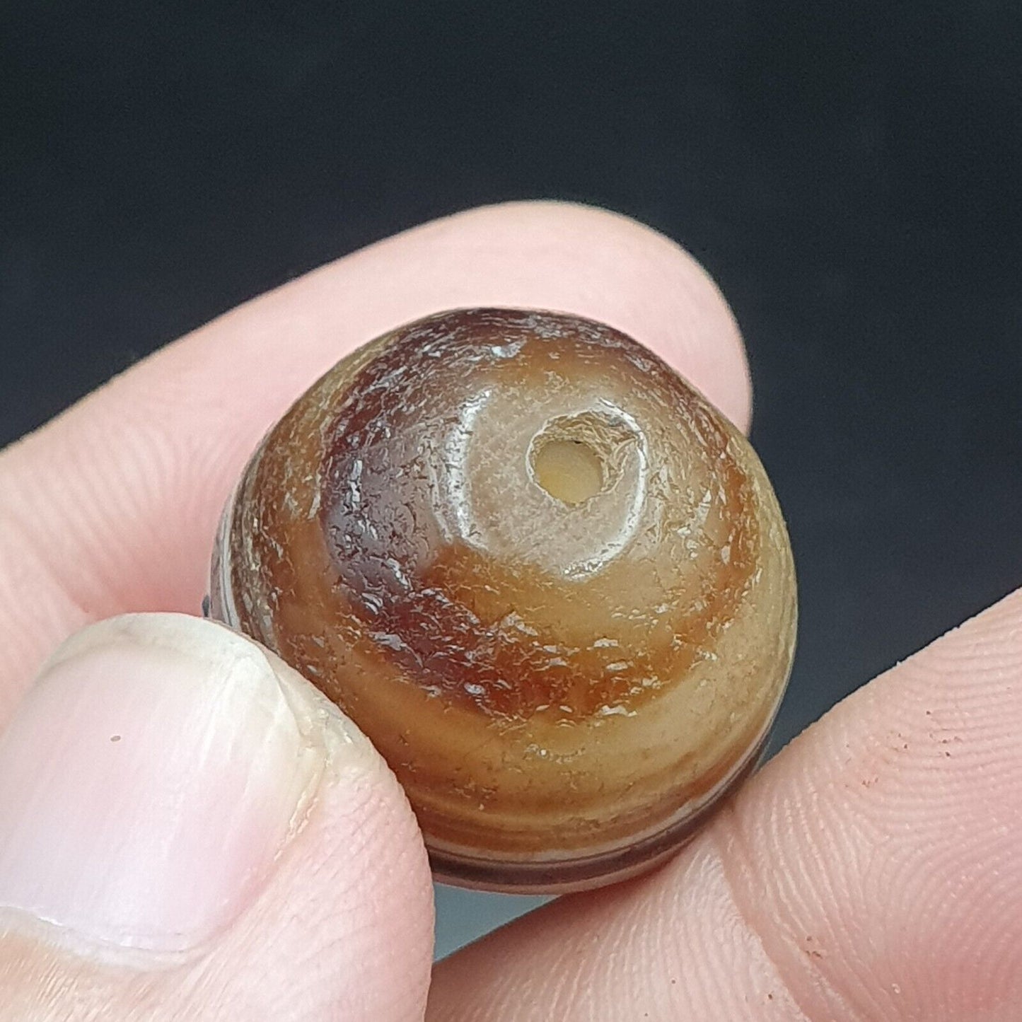 Los 3 Suleimani alte Perlen-Achat-Amulett mit reinen Mustern, religiöse Antiquitäten