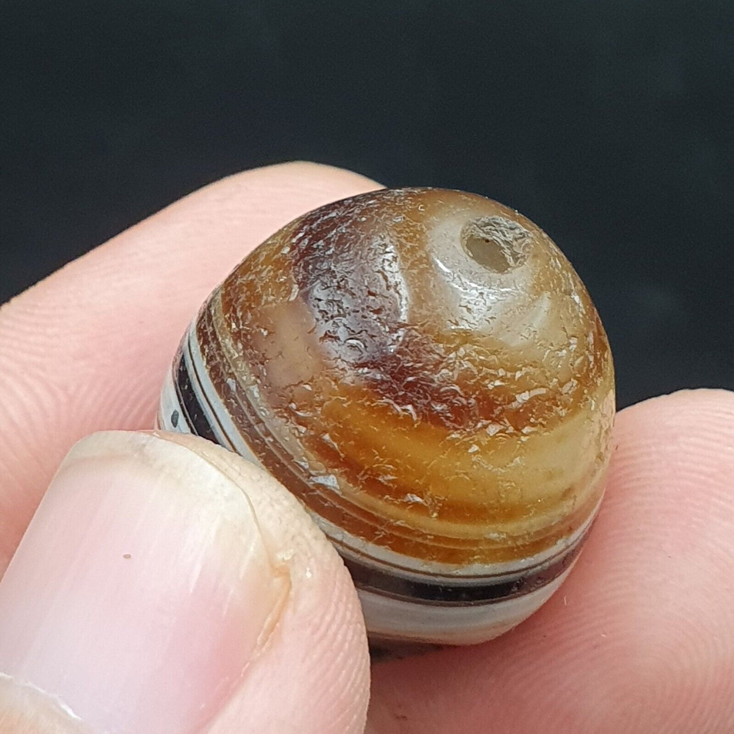 Los 3 Suleimani alte Perlen-Achat-Amulett mit reinen Mustern, religiöse Antiquitäten