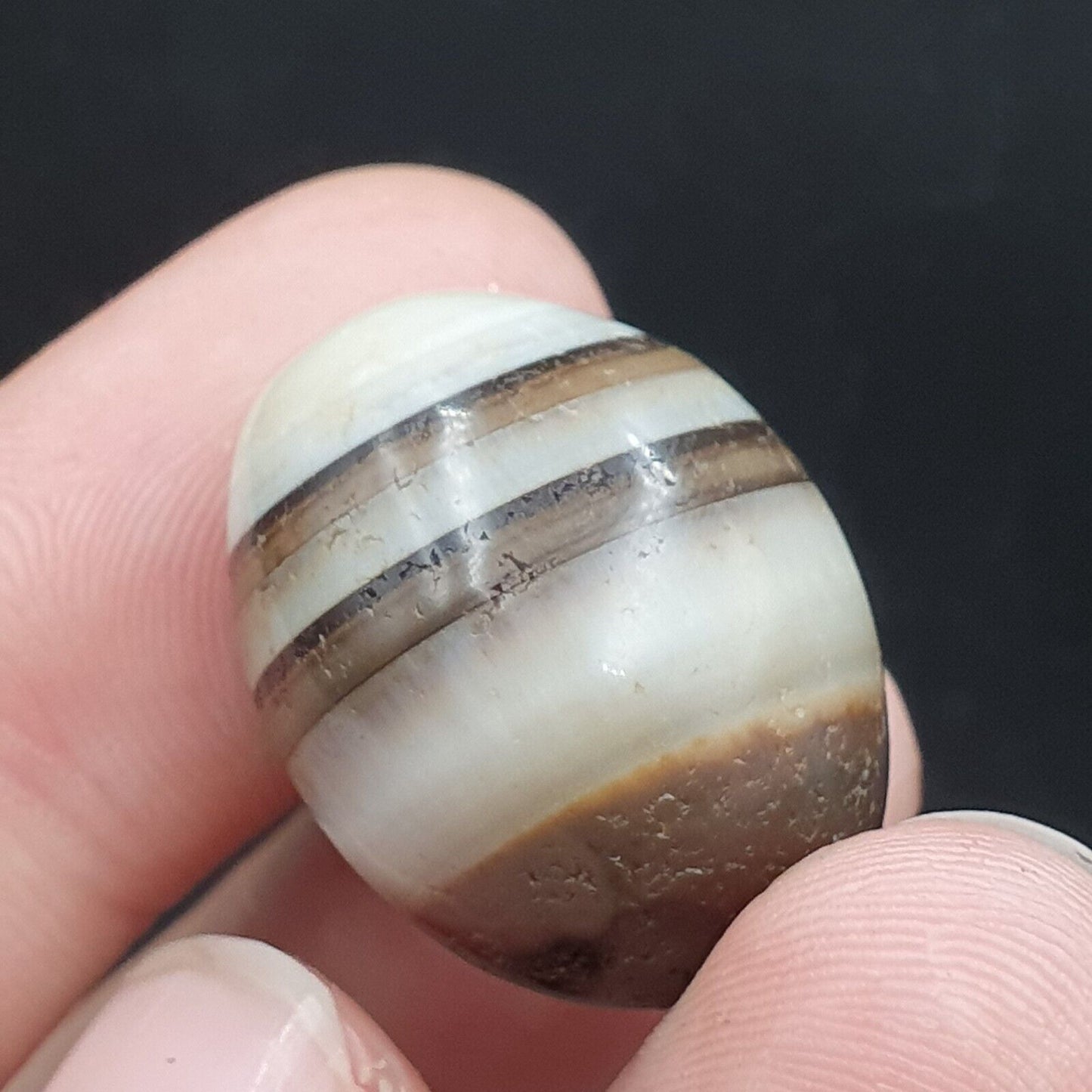Los 3 Suleimani alte Perlen-Achat-Amulett mit reinen Mustern, religiöse Antiquitäten