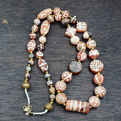 Antique HIMALAYAN Indo Tibetan Central Asian Etched Agate beads Necklace 5ED-A-