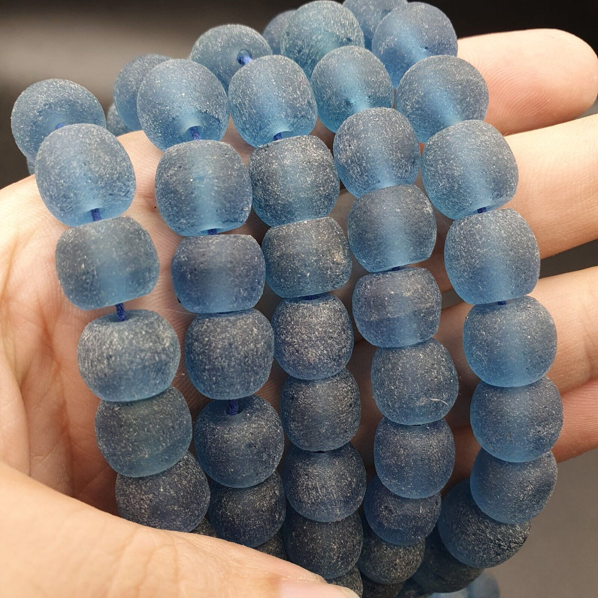 BEAUTIFUL OLD AFRICAN Blue GLASS Vintage Beads 12mm Long Strands