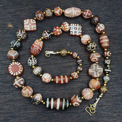 Antique HIMALAYAN Indo Tibetan Central Asian Etched Agate beads Necklace 1ED-A-