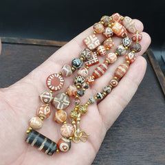Antique HIMALAYAN Indo Tibetan Central Asian Etched Agate beads Necklace 1ED-A-