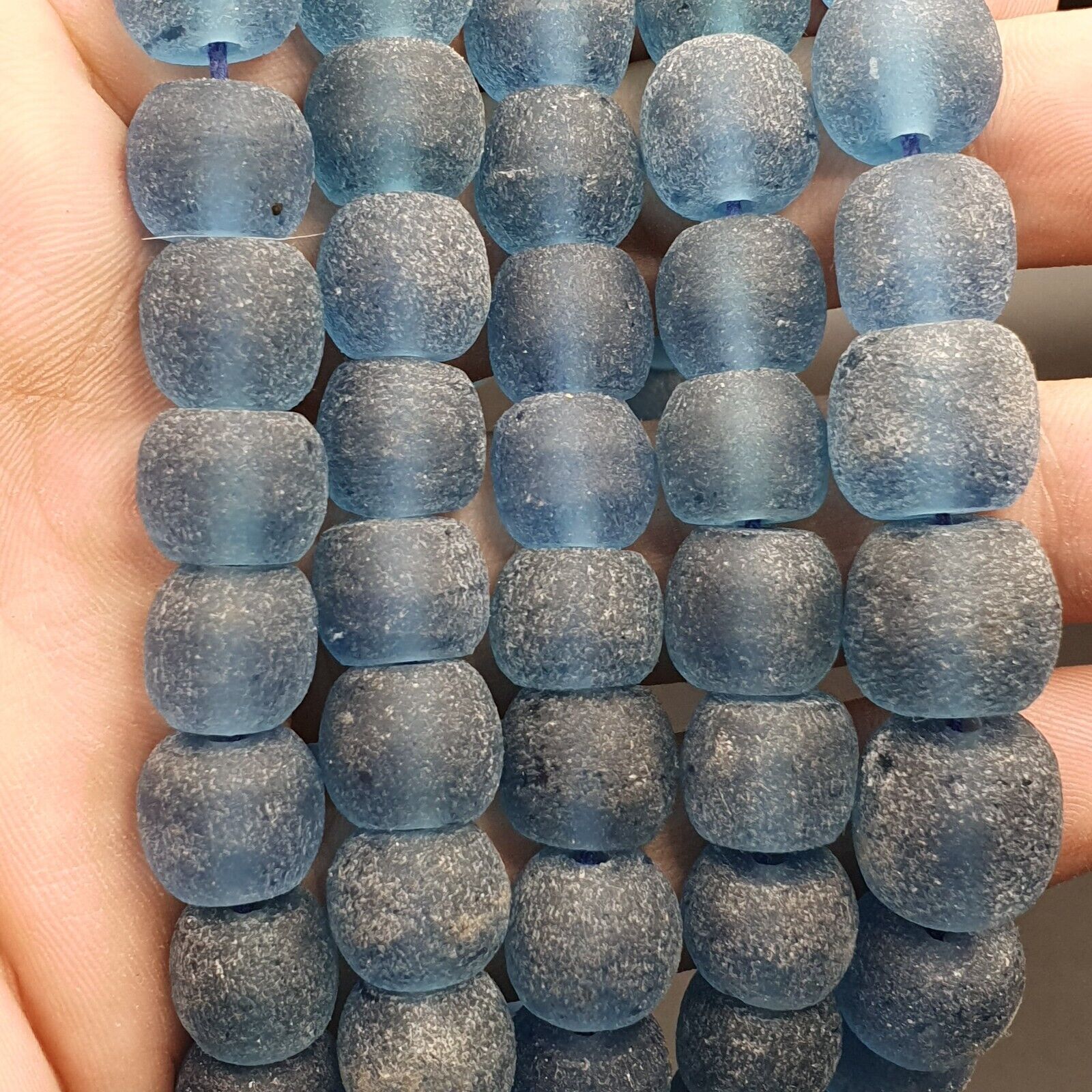 BEAUTIFUL OLD AFRICAN Blue GLASS Vintage Beads 12mm Long Strands