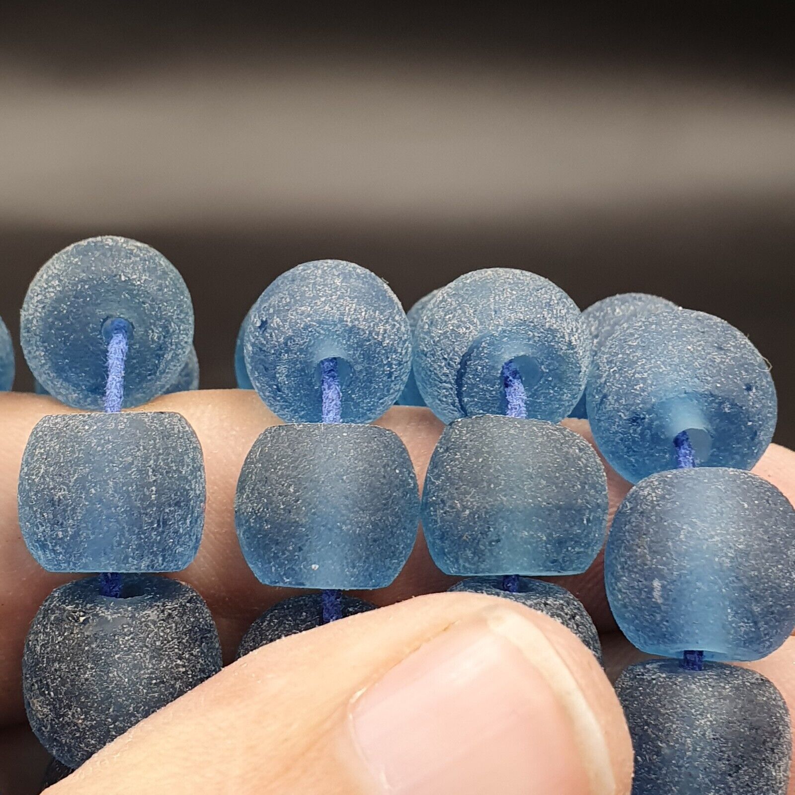 BEAUTIFUL OLD AFRICAN Blue GLASS Vintage Beads 12mm Long Strands