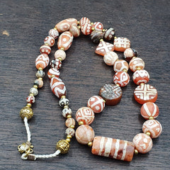 Antique HIMALAYAN Indo Tibetan Central Asian Etched Agate beads Necklace 5ED-A-