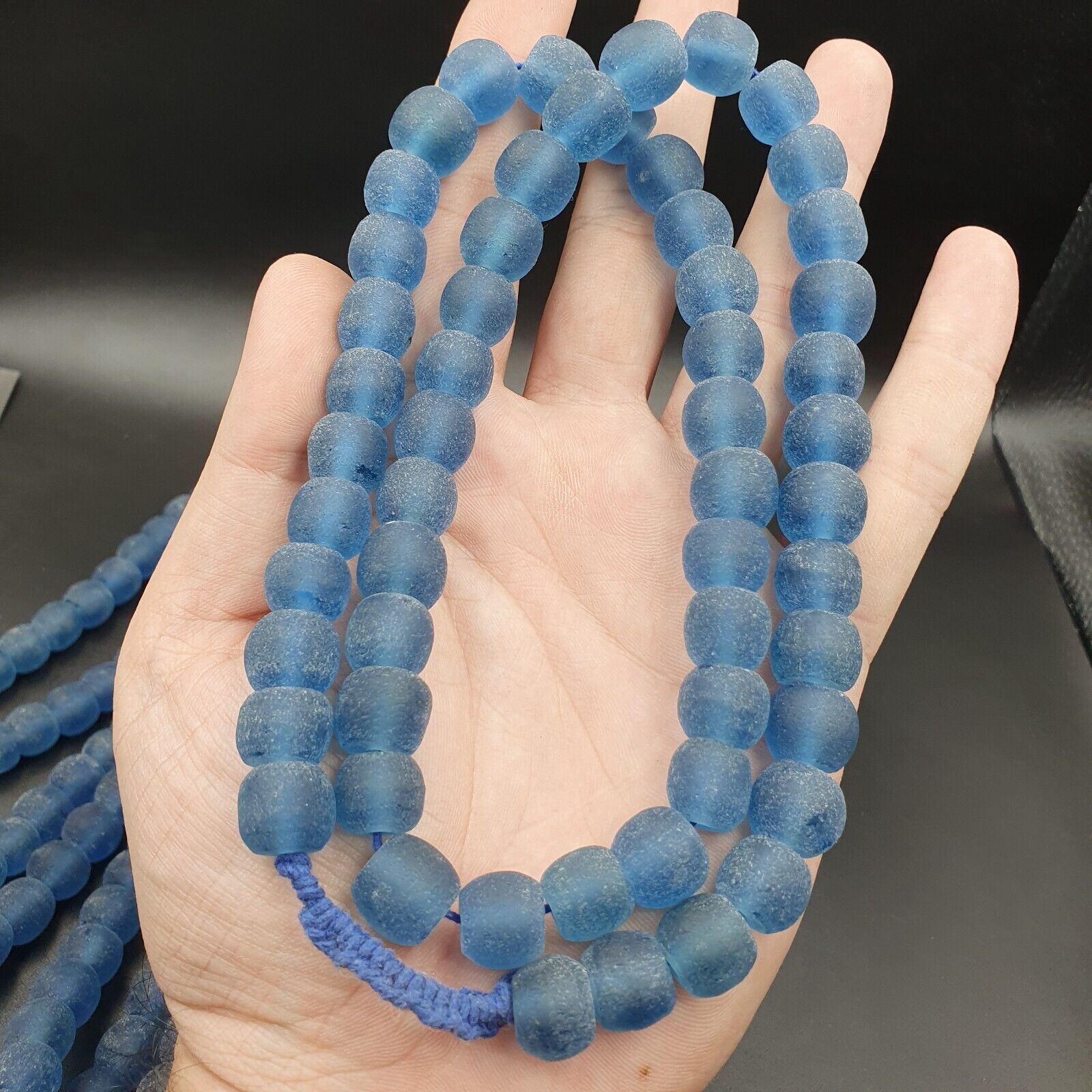 BEAUTIFUL OLD AFRICAN Blue GLASS Vintage Beads 12mm Long Strands