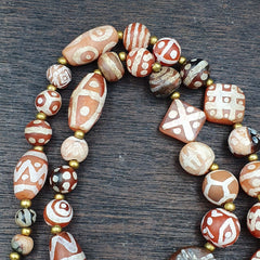 Antique HIMALAYAN Indo Tibetan Central Asian Etched Agate beads Necklace 5ED-A-